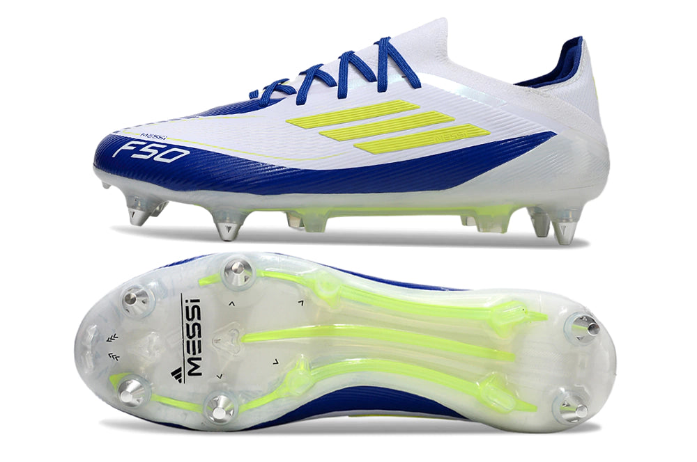 Chuteira Adidas F50 X Campo SG - Branco/Azul/Verde