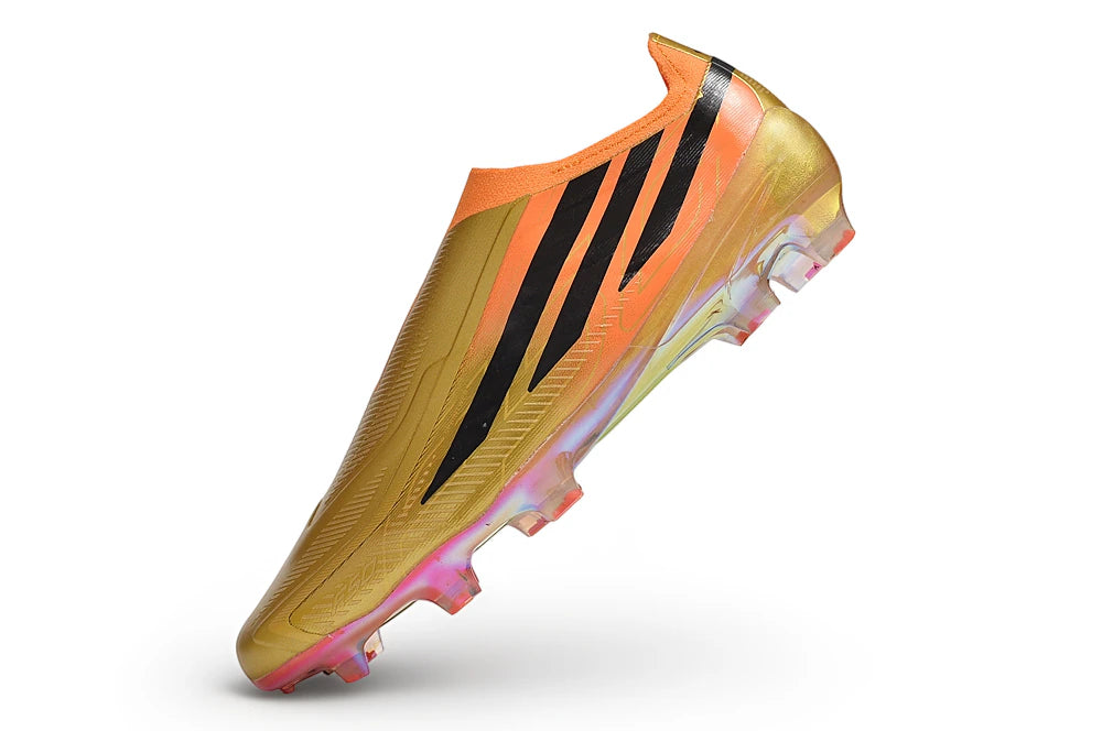 Chuteira Adidas F50 Hyperfast Laceless FG - Laranja/Dourada