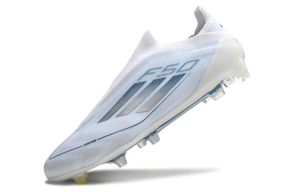 Chuteira Adidas F50 X Laceless Campo - Branco/Prata/Azul