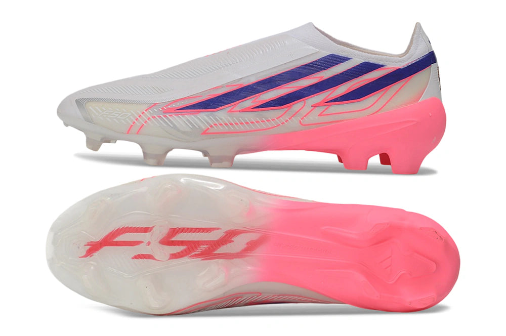 Chuteira Adidas F50 Hyperfast Laceless FG - Branco/Rosa