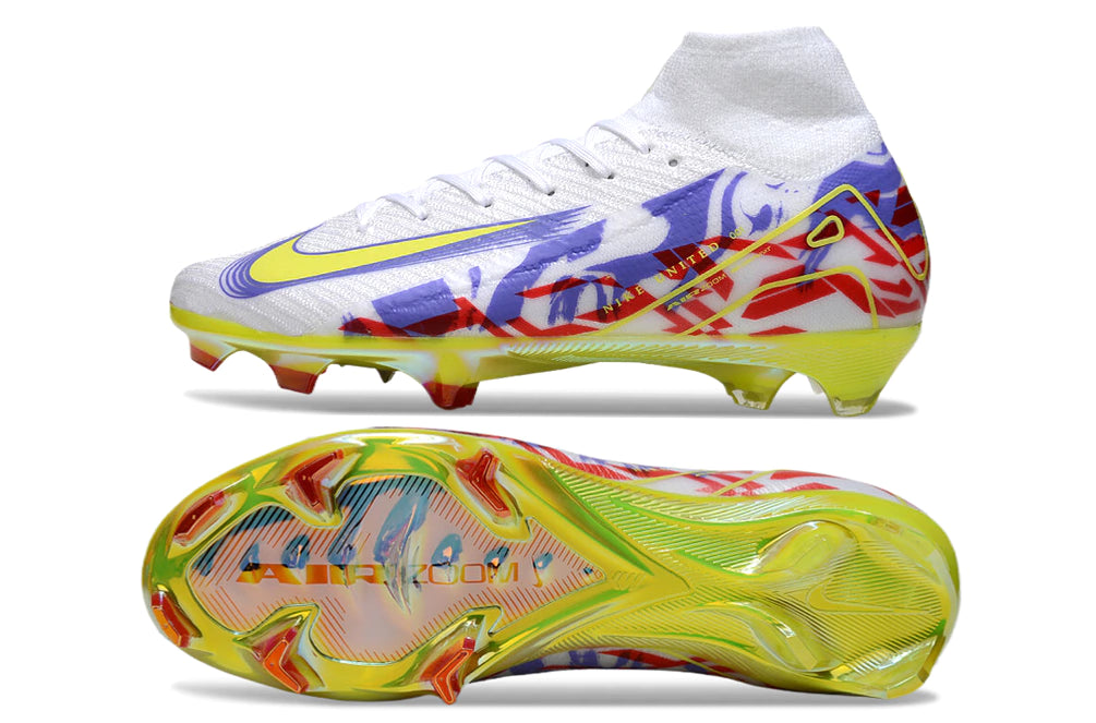 Chuteira Nike Air Zoom Mercurial Superfly 10 Elite Campo - Branco/Vermelho/Roxo