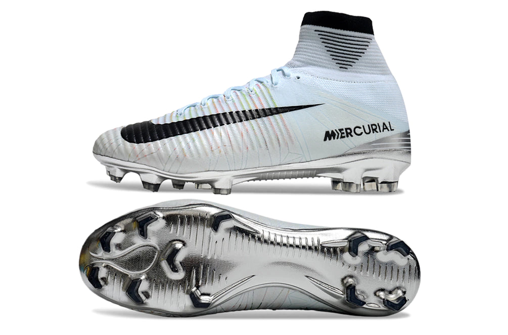 Chuteira Nike Mercurial Superfly 5 Elite Campo - Branco/Prata/Preto