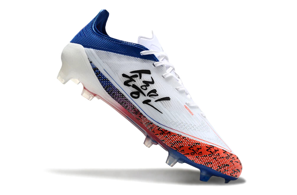 Chuteira Adidas F50 X Campo - Branco/Azul/Laranja
