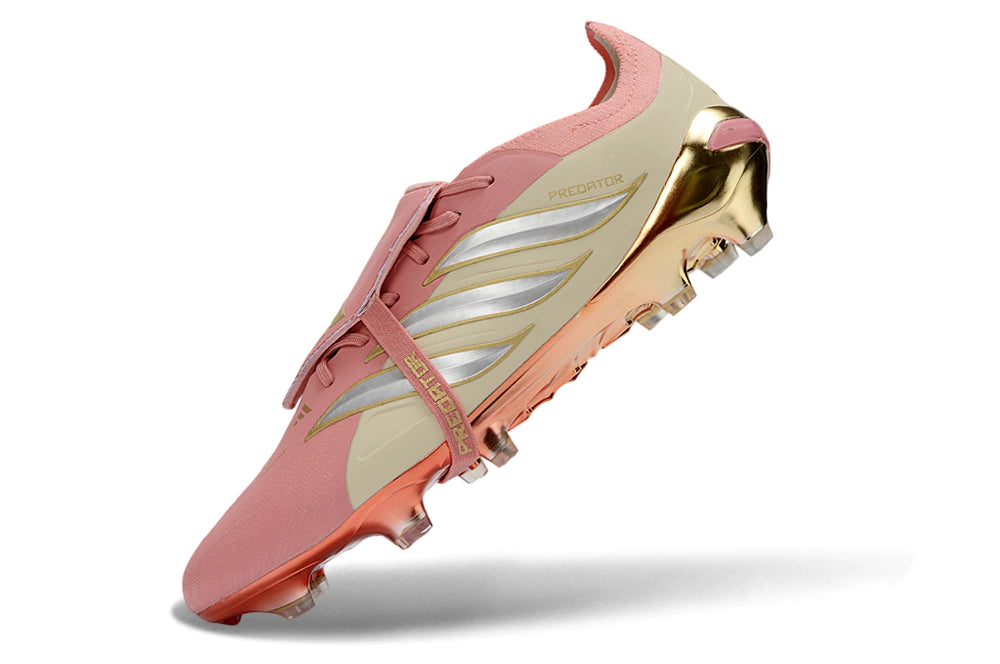 Chuteira Adidas Predator Tongue 26 Elite FG - Rosa/Dourado