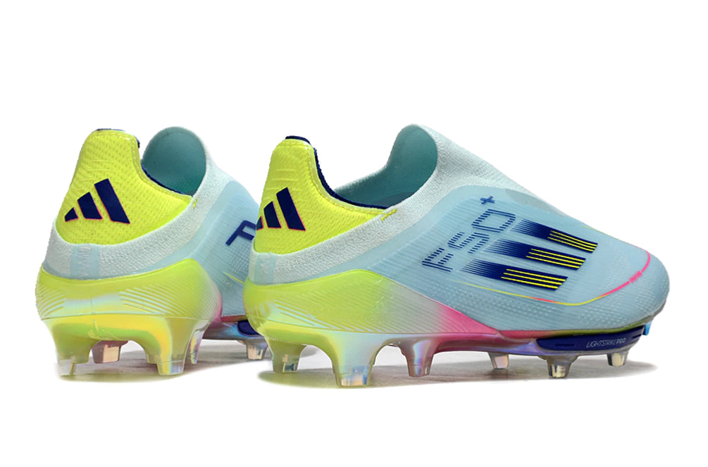 Chuteira Adidas F50+ Elite Campo - Azul claro/Rosa/Verde