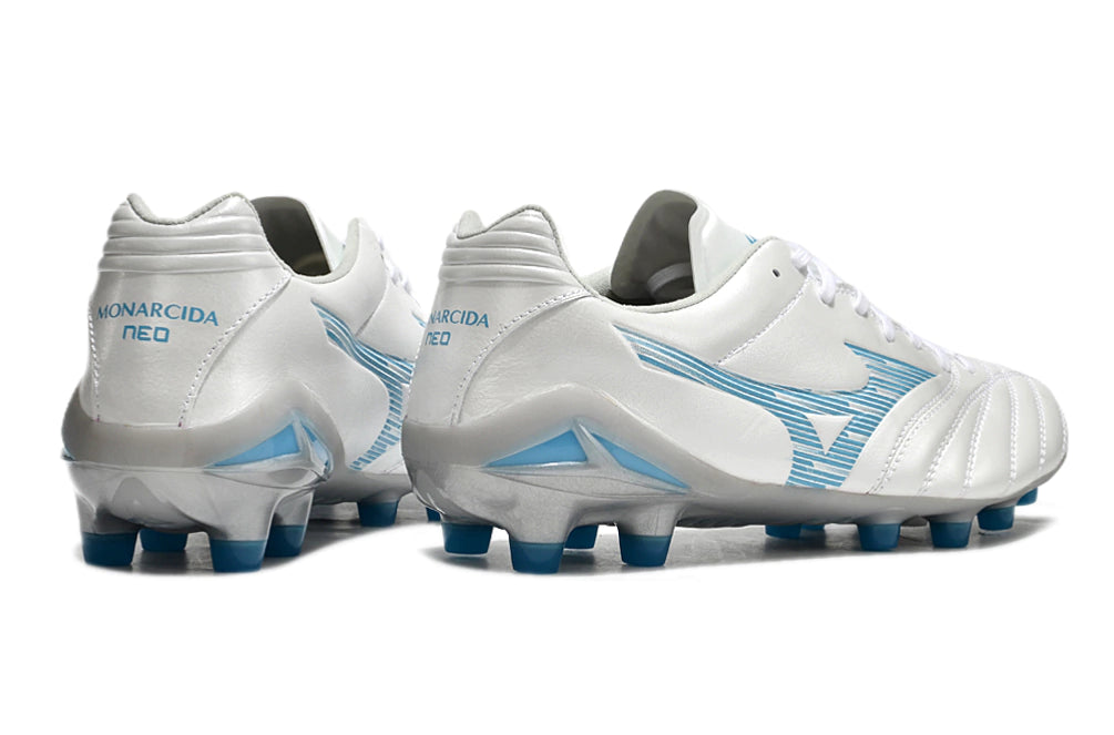 Chuteira Mizuno Morelia Neo 4 Campo - Branco/Azul/Cinza