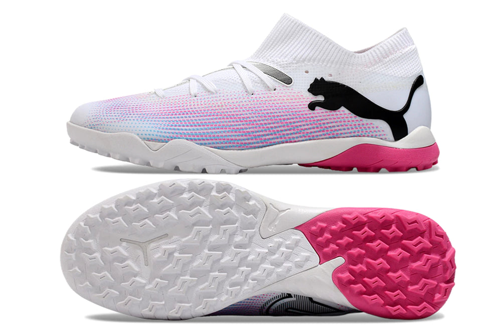 Chuteira Puma Future 7 Match Society - Branco/Preto/Rosa