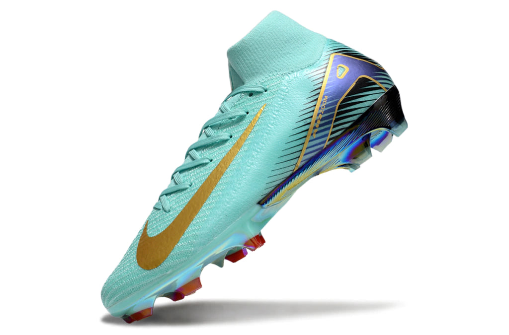 Chuteira Nike Air Zoom Mercurial Superfly 10 Elite Campo - Azul/Dourado