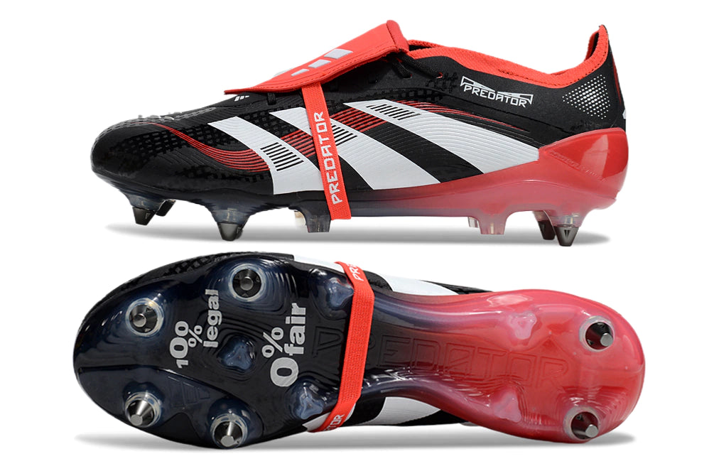 Chuteira Adidas Predator 25 Elite Tongue SG - Preto/Vermelho/Branco