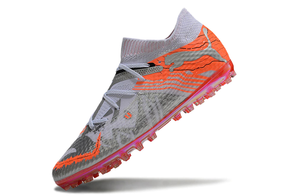 Chuteira Puma Future 7 Match MG - Cinza/Branco/Laranja