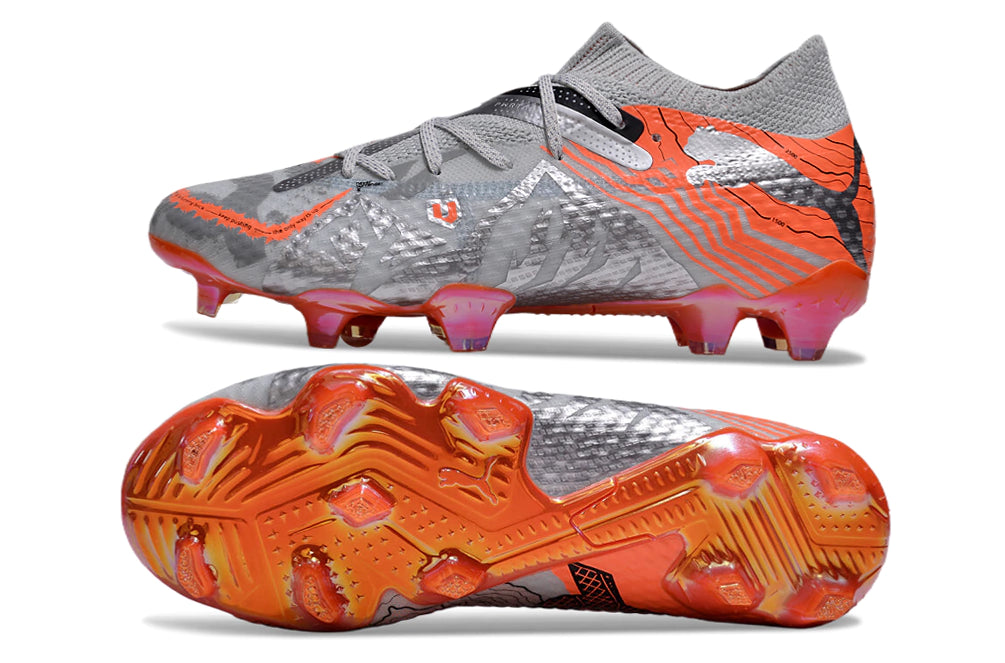 Chuteira Puma Future 7 Ultimate Campo FG - Prata/Laranja/Preto