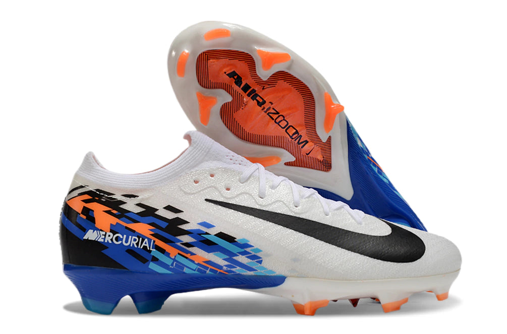 Chuteira Nike Air Zoom Mercurial Vapor 16 Elite FG - Branco/Preto/Azul/Laranja