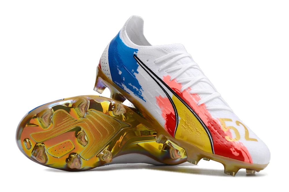 Chuteira Puma Ultra 5 Campo FG - Branco/Azul/Vermelho