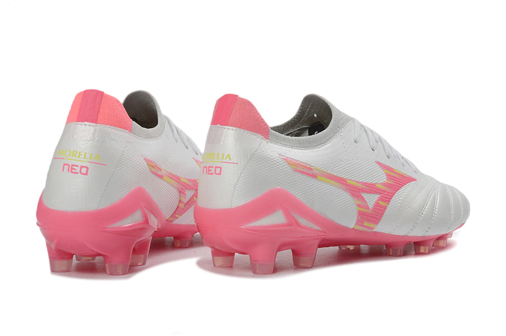 Chuteira Mizuno Morelia Neo 4 Campo - Branco/Rosa