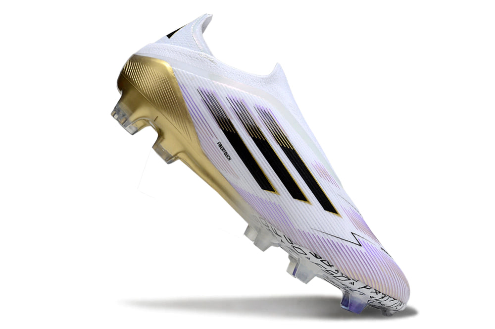 Chuteira Adidas F50 X Laceless Campo - Branco/Dourado