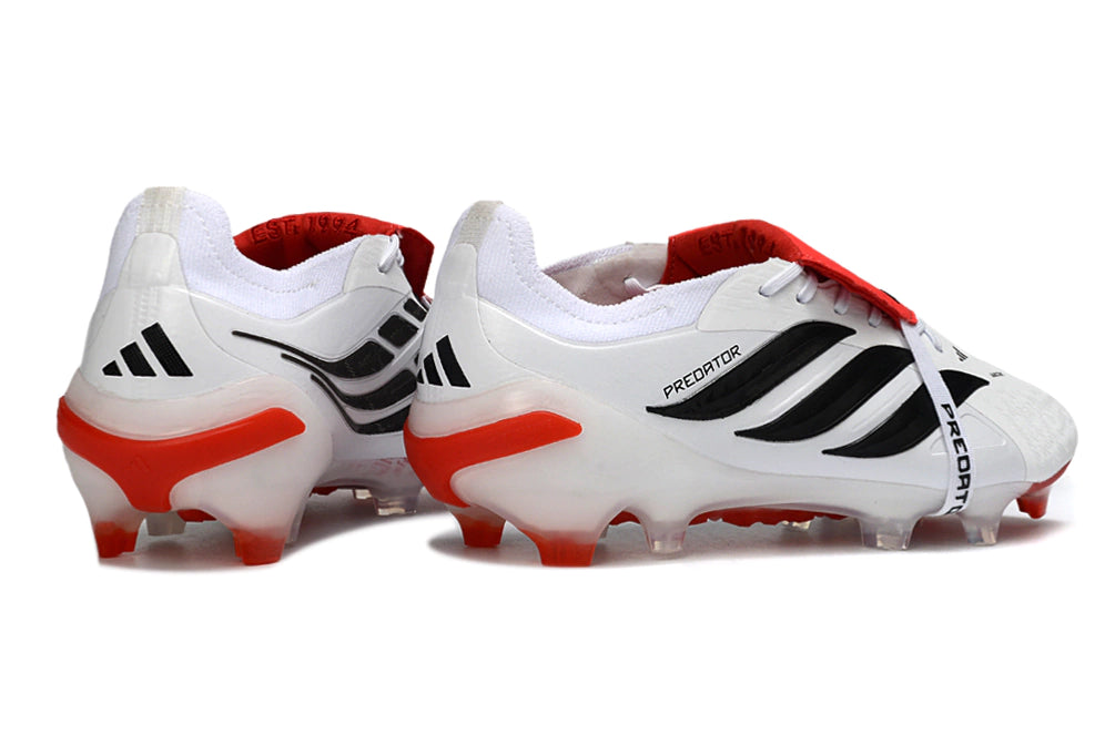 Chuteira Adidas Predator Tongue 26 Elite FG - Branca/Vermelho/Preto