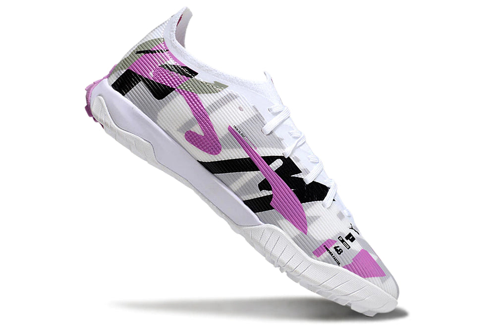 Chuteira Puma Ultra 5 Pro Cage Society - Branco/Preto/Rosa