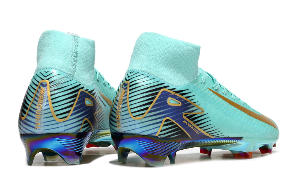 Chuteira Nike Air Zoom Mercurial Superfly 10 Elite Campo - Azul/Dourado