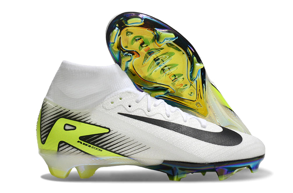 Chuteira Nike Air Zoom Mercurial Superfly 10 Elite Campo - Branco/Verde/Preto