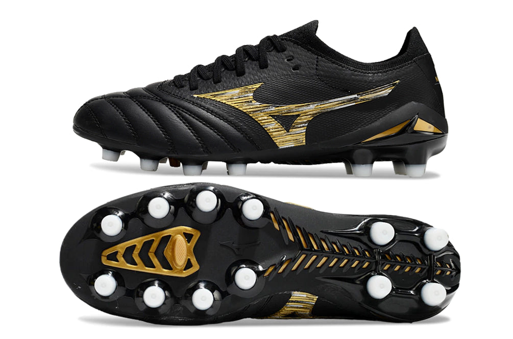 Chuteira Mizuno Morelia Neo 4 Campo - Preto/Dourado