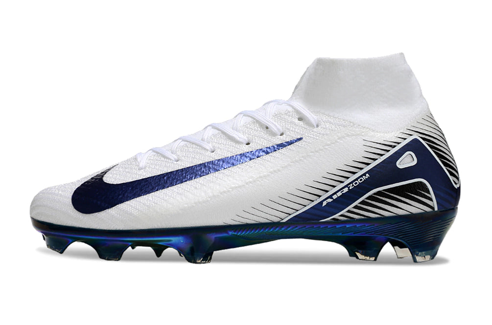 Chuteira Nike Air Zoom Mercurial Superfly 10 Elite Campo - Branco/Preto/Azul