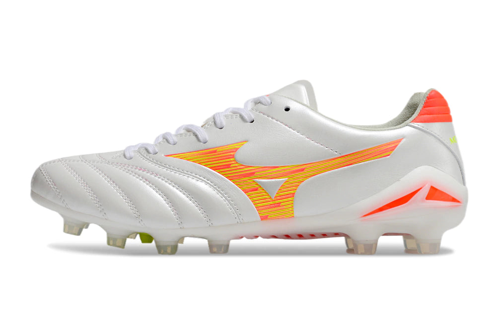 Chuteira Mizuno Morelia Neo 4 Campo - Branco/Laranja