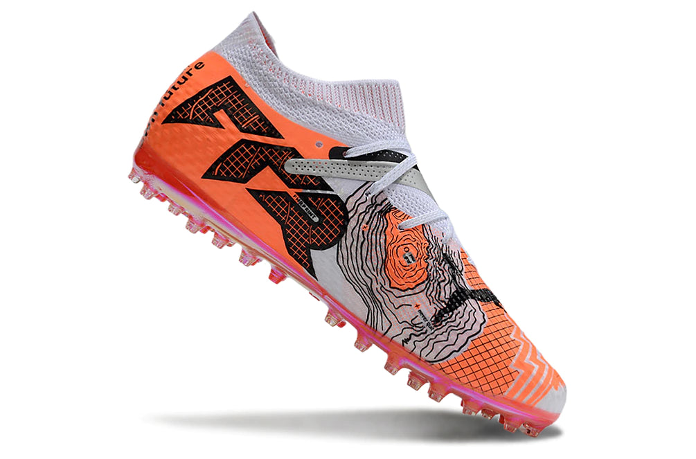 Chuteira Puma Future 7 Match MG - Cinza/Branco/Laranja