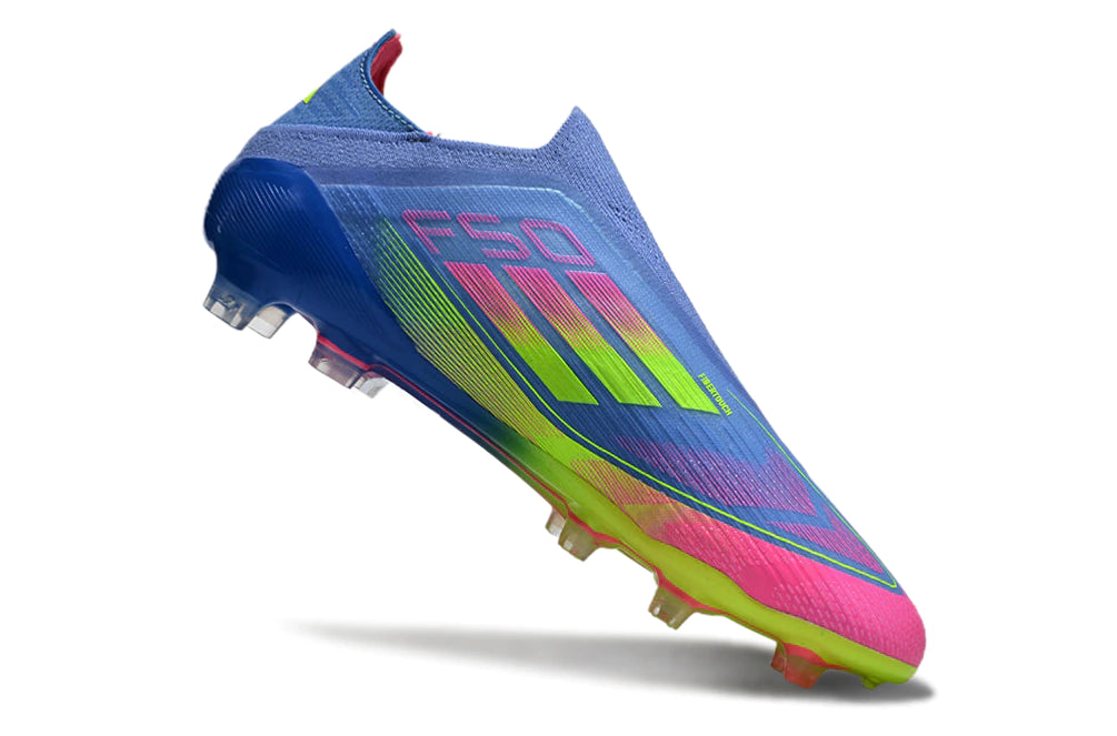 Chuteira Adidas F50+ Elite Campo - Azul/Verde/Rosa