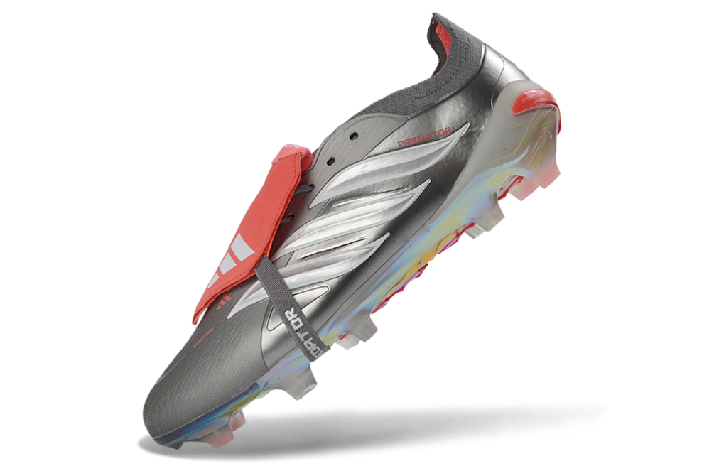 Chuteira Adidas Predator Tongue 26 Elite FG - Prata/Vermelho