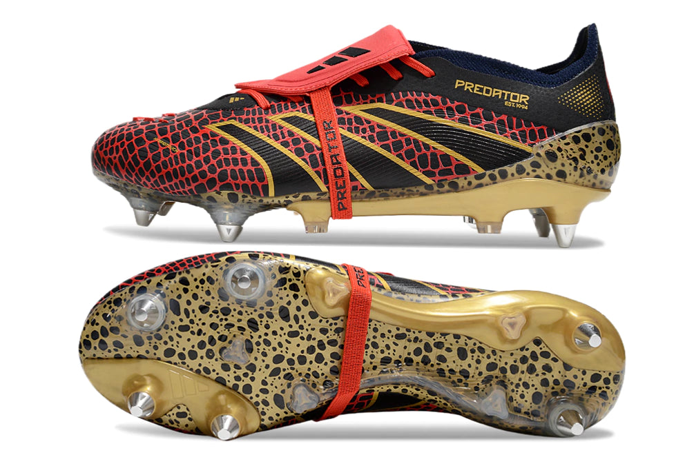 Chuteira Adidas Predator 25 Elite Tongue SG - Preto/Dourado/Vermelho