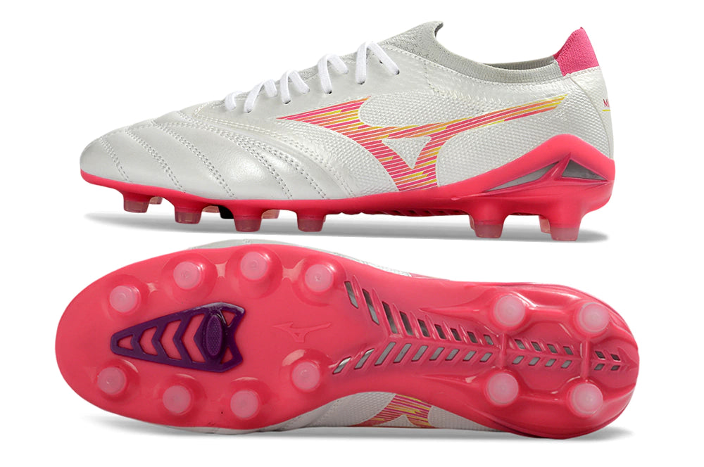 Chuteira Mizuno Morelia Neo 4 Campo - Branco/Rosa