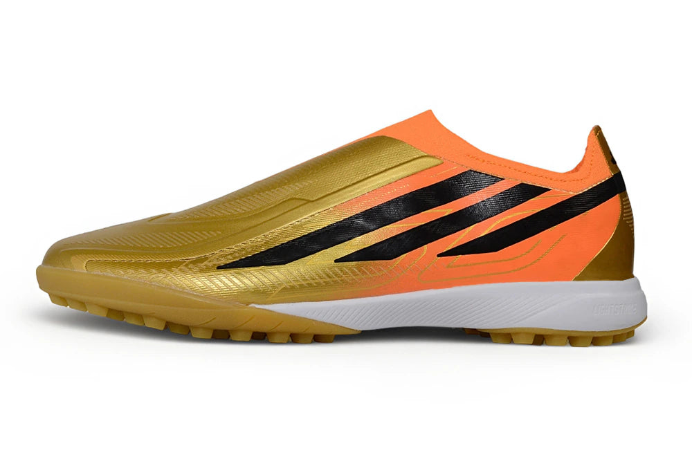 Chuteira Adidas F50 Hyperfast Laceless TF - Laranja/Dourda