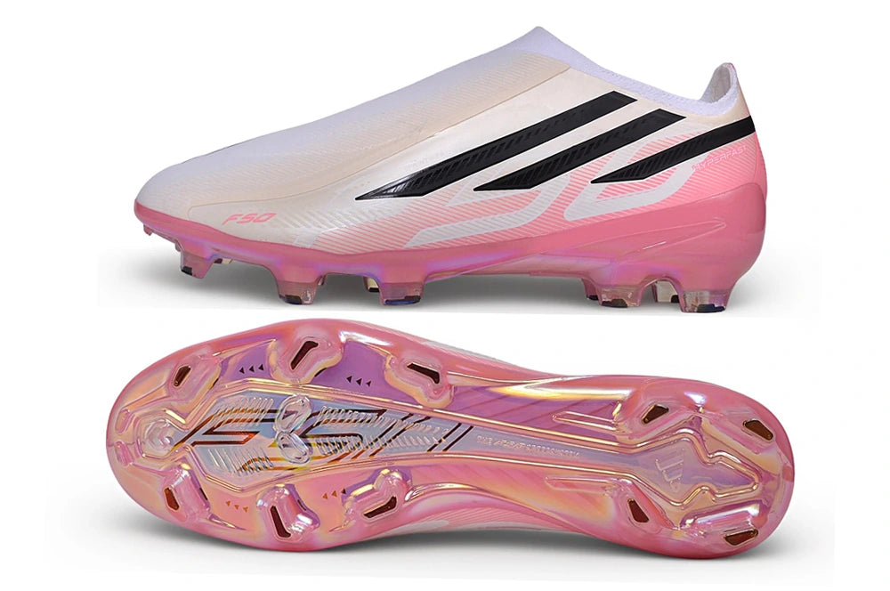 Chuteira Adidas F50 Hyperfast Laceless FG - Rosa/Branco