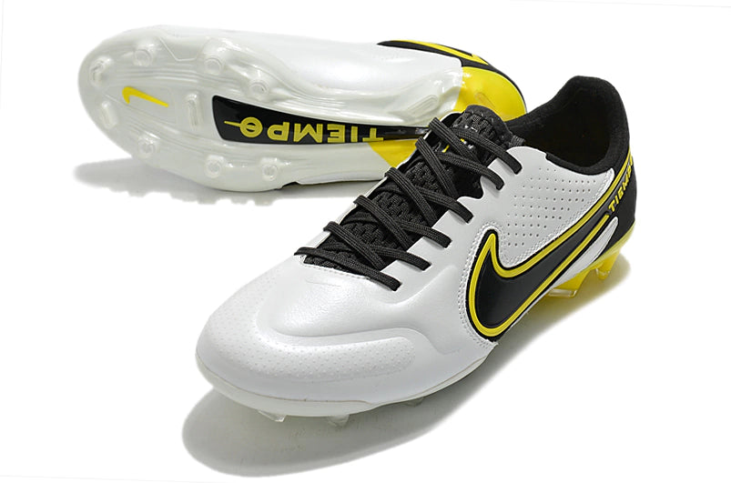 Chuteira Nike Tiempo 9 Elite Campo FG - Branco/Preto/Amarelo