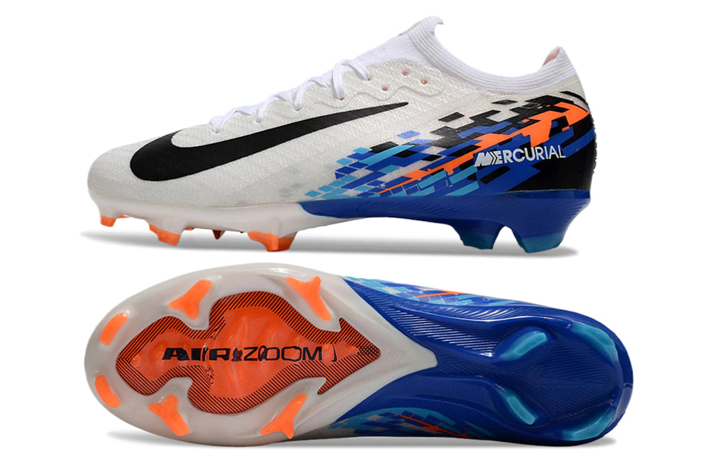 Chuteira Nike Air Zoom Mercurial Vapor 16 Elite FG - Branco/Preto/Azul/Laranja