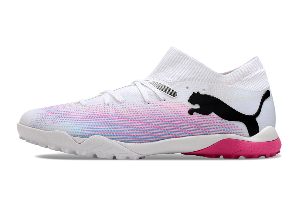 Chuteira Puma Future 7 Match Society - Branco/Preto/Rosa