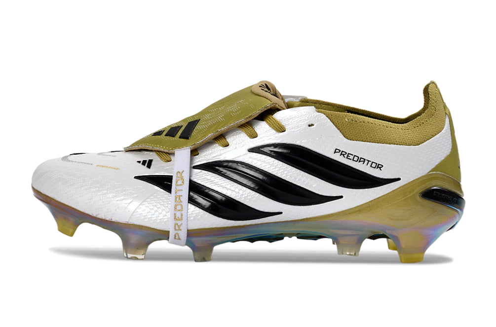 Chuteira Adidas Predator Tongue 26 Elite FG - Branco/Dourado