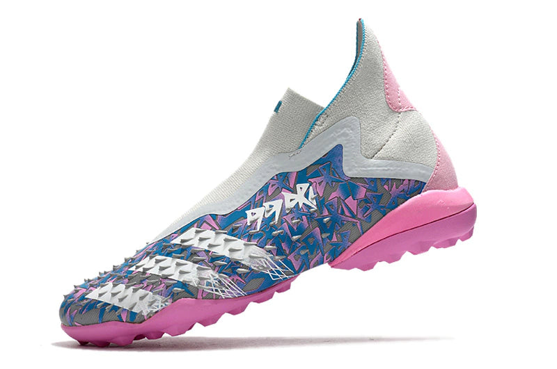 Chuteira Adidas Predator Freak+ Society - Cinza/Rosa/Azul