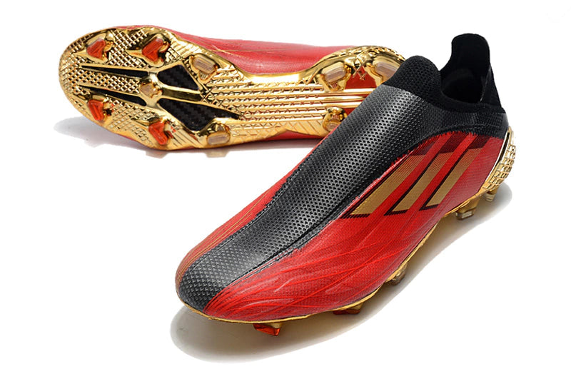 Chuteira Adidas Speedfow+ FG - Preto/Vermelho/Dourado