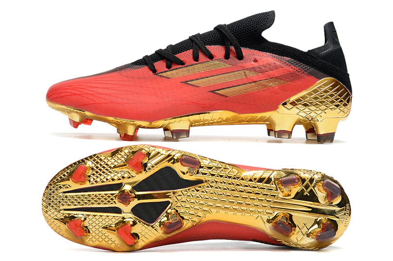 Chuteira Adidas Speedfow.1 FG - Vermelho/Dourado/Preto