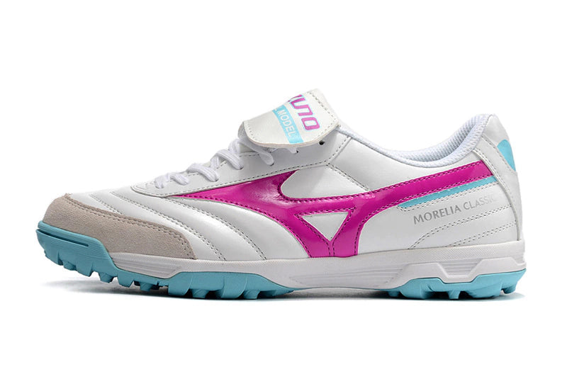 Chuteira Mizuno Morelia Neo 2 Society - Branco/Rosa/Azul