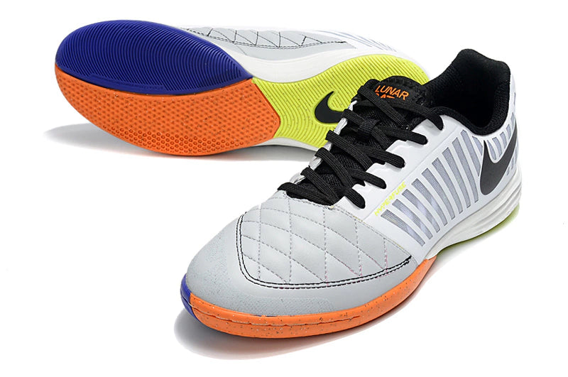 Chuteira Nike Lunar Gato Futsal - Branco/Roxo/Amarelo