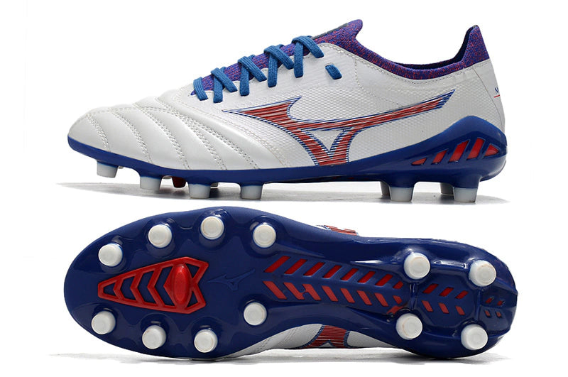 Chuteira Mizuno Morelia Neo 3 Campo FG - Branco/Vermelho/Azul