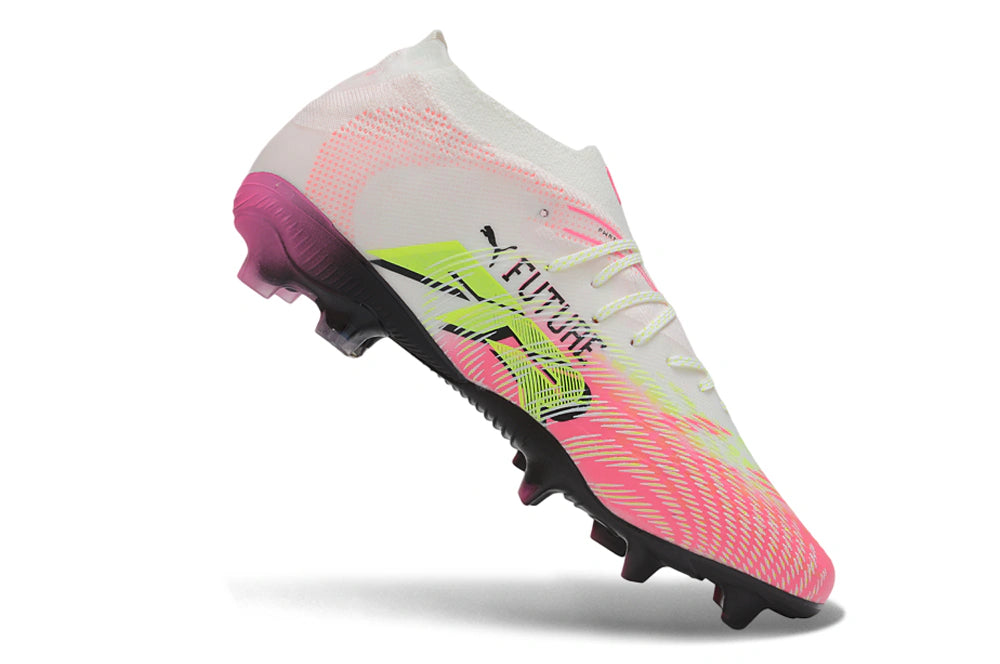 Chuteira Puma Future 8 Ultimate Low Campo FG - Branco/Rosa