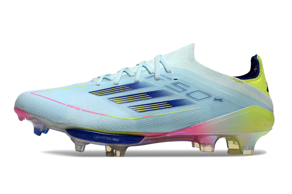 Chuteira Adidas F50.1 Elite Campo - Azul Claro/Verde/Rosa