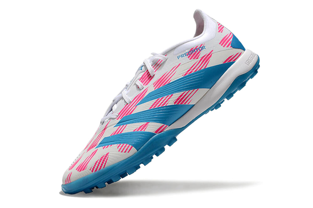 Chuteira Adidas Predator PredStrike Elite Society - Branco/Azul/Rosa