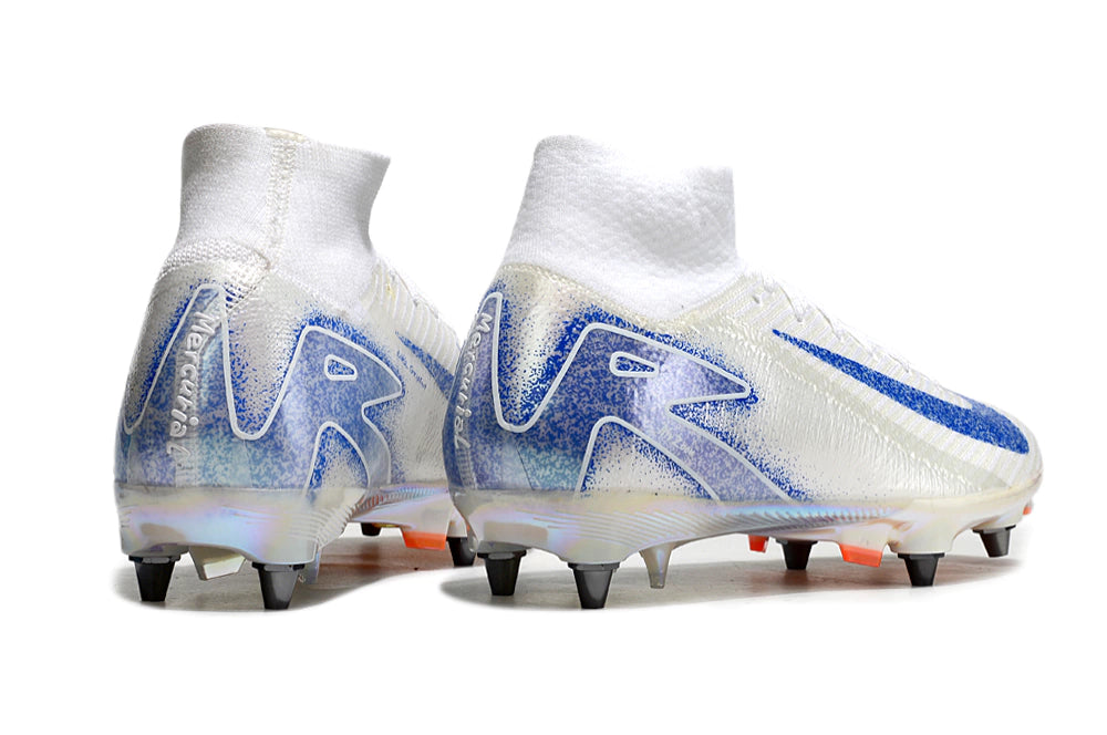 Chuteira Nike Air Zoom Mercurial Superfly 10 Elite SG - Branco/Azul/Laranja