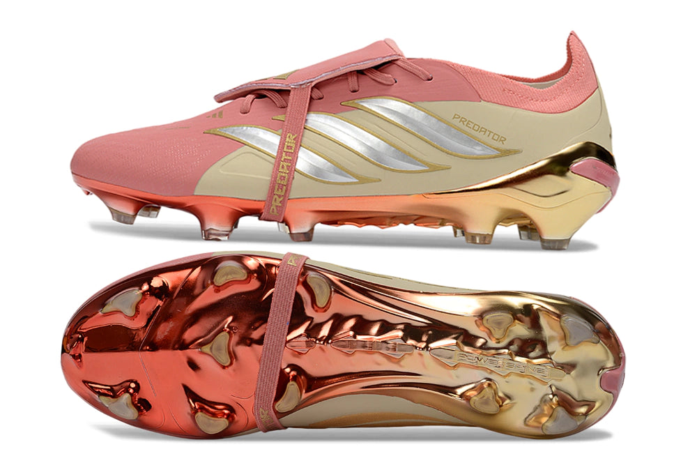 Chuteira Adidas Predator Tongue 26 Elite FG - Rosa/Dourado