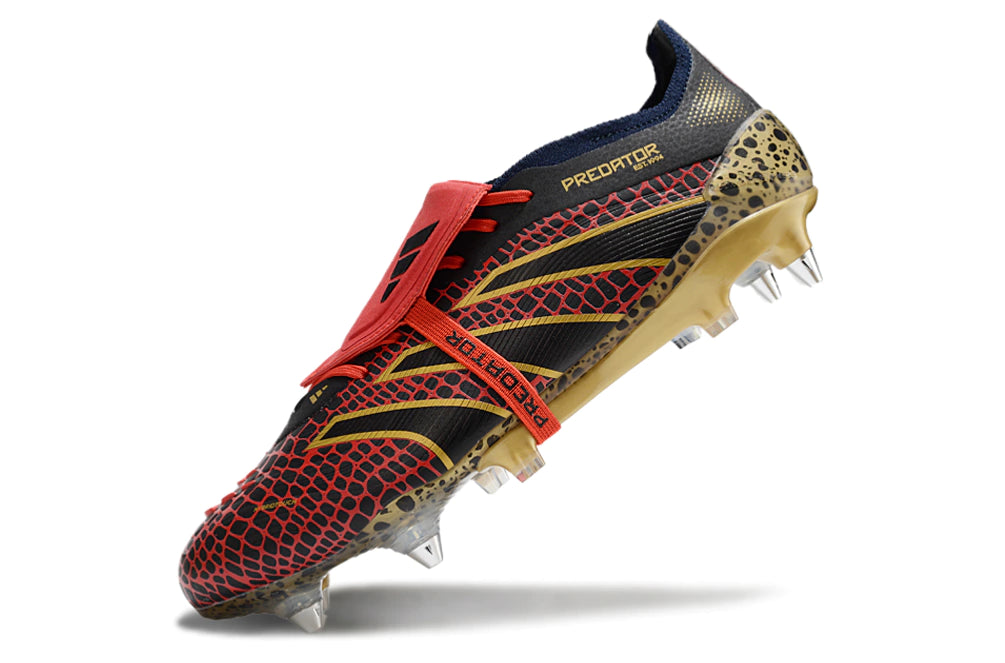 Chuteira Adidas Predator 25 Elite Tongue SG - Preto/Dourado/Vermelho