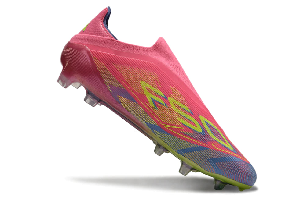 Chuteira Adidas F50 X Laceless Campo - Rosa/Verde/Azul